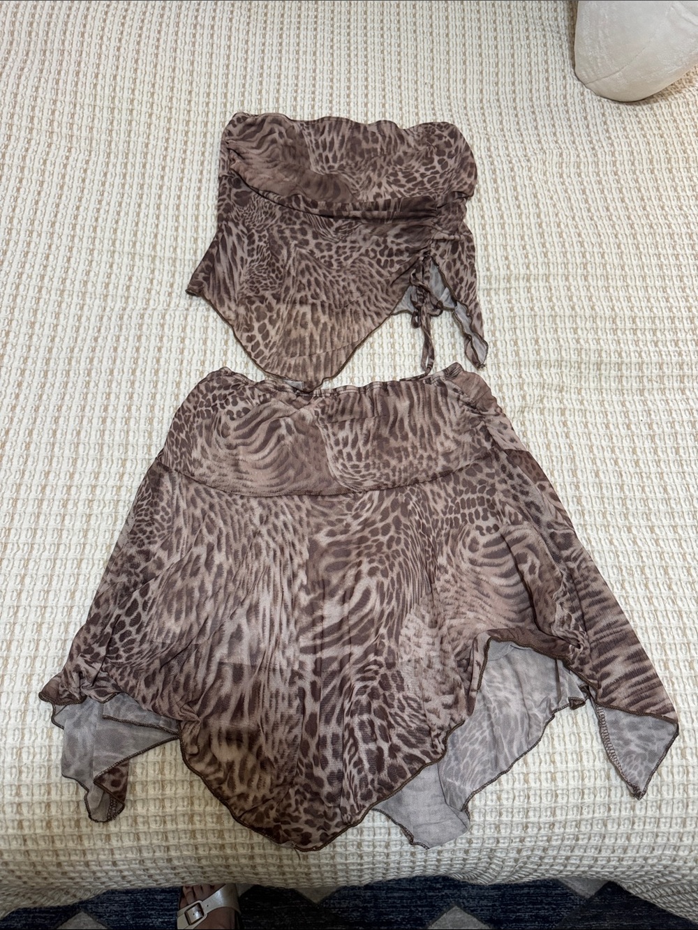 See You Monday Brown Animal Print Skirt and Bandana Top Set